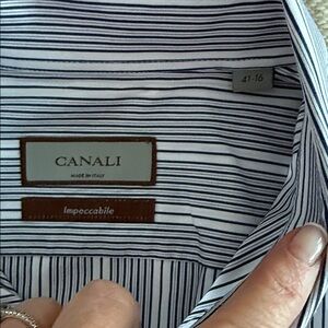 Canali Men's Navy Striped Dress Shirt